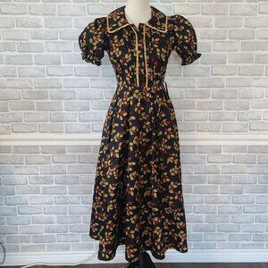 Ivy City Co Sophia Holy Berry Dress 0 Midi Lace Trim Puff Sleeve Cottagecore NEW